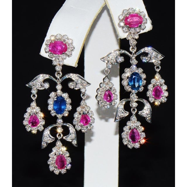 Certified Natural 31CTS VS F Diamond Ruby Sapphire 18K Solid Gold Necklace Earrings Set, set of 3 For Sale In Dallas - Image 6 of 12