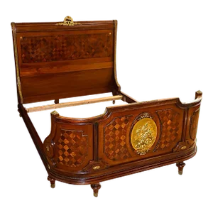Early 20th Century French Louis XVI Style Inlaid Bronze Mounted Walnut Full Bed
