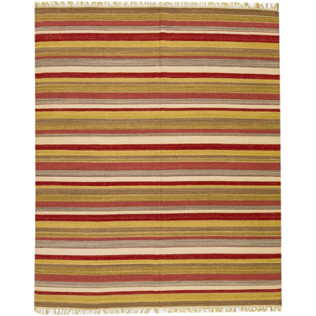 Textile 2020s Modern Kilim Handmade Multicolor Geometric Wool Rug For Sale - Image 7 of 7