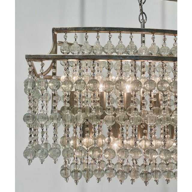 Original retail $6970, stylish Currey & Company Art Deco Style Rainhill Chandelier, silver frame, acrylic beads, showroom...