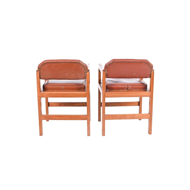 Bauhaus Cherry Wood Library Armchairs in the Style of Frank Lloyd Wright - A Pair For Sale - Image 3 of 12