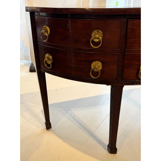 Brown English Mahogany Demiluned Sideboard With Brass Rosette Hardware, Circa 1810 For Sale - Image 8 of 12