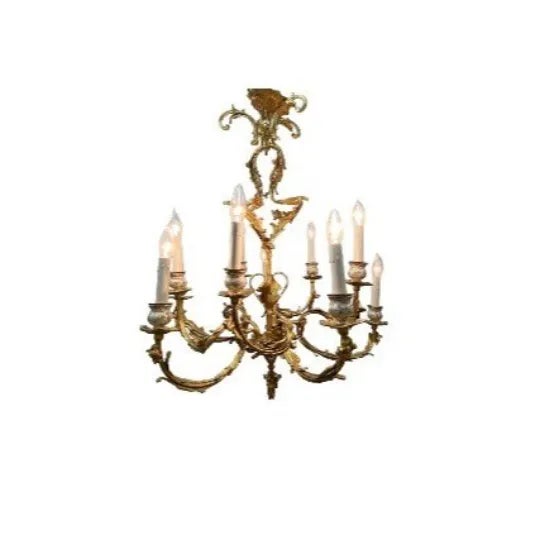 Vintage Mid 20th Century French Rococo Style Bronze Brass Porcelain 12-Light Chandelier For Sale - Image 10 of 11
