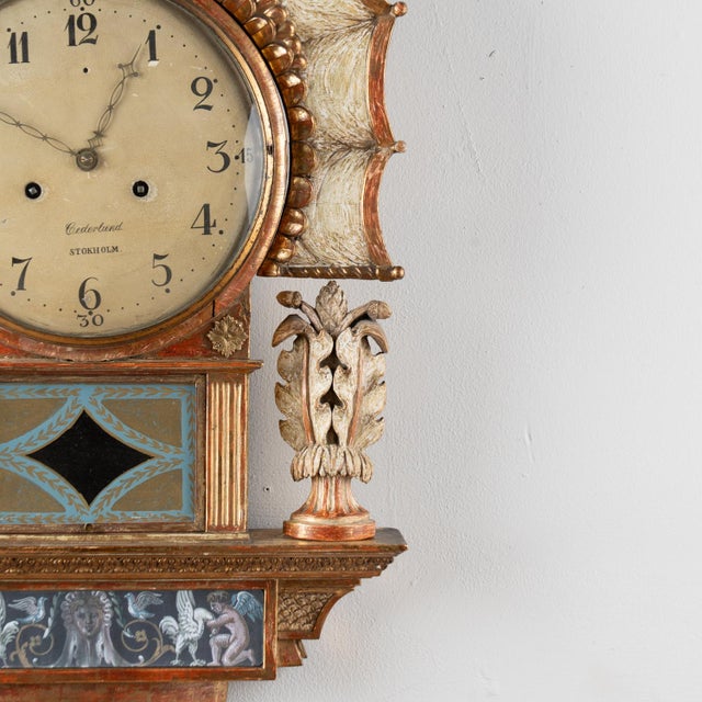 Gold Early 19th Century Swedish Gustavian Cartel Giltwood Wall Clock With Eagle and Angels by Cederlund For Sale - Image 8 of 14