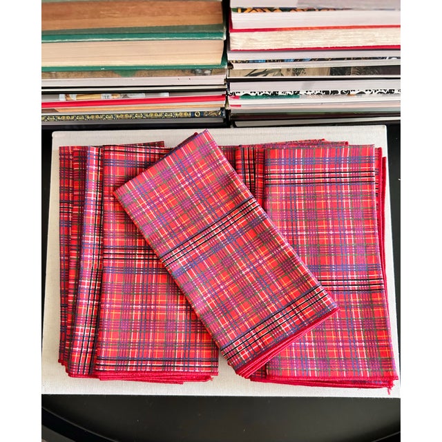 Vintage Red Plaid Cotton Napkins, Set of 9 - Ralph Lauren Style For Sale - Image 4 of 7