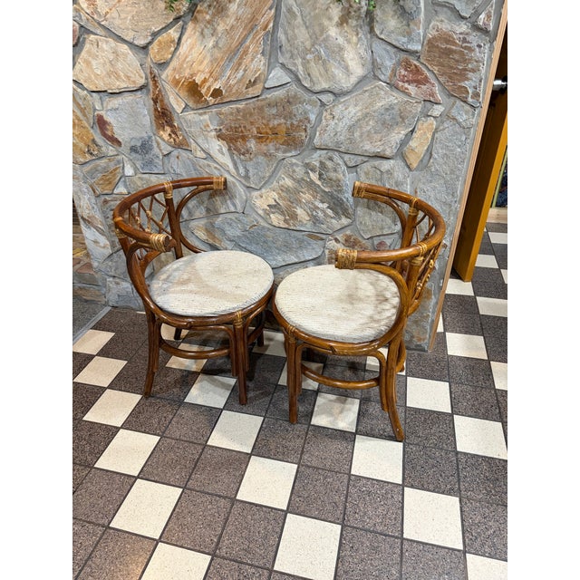 Wood Vintage Honeymoon Brown Bamboo Set Oval Glass Top For Sale - Image 7 of 8