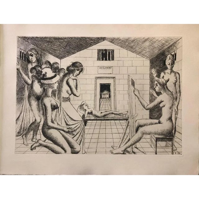 Construction d’un temple – Plate n. 3 is a b/w original etching realized in 1973 (as reported on plate on the lower right...