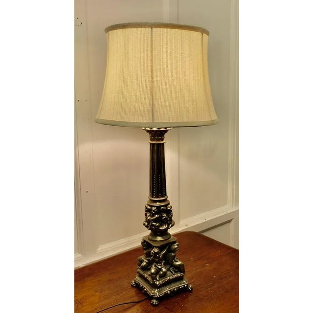Tall Silver Gilt Metal Table Lamp with Putti, 1920s For Sale - Image 6 of 8