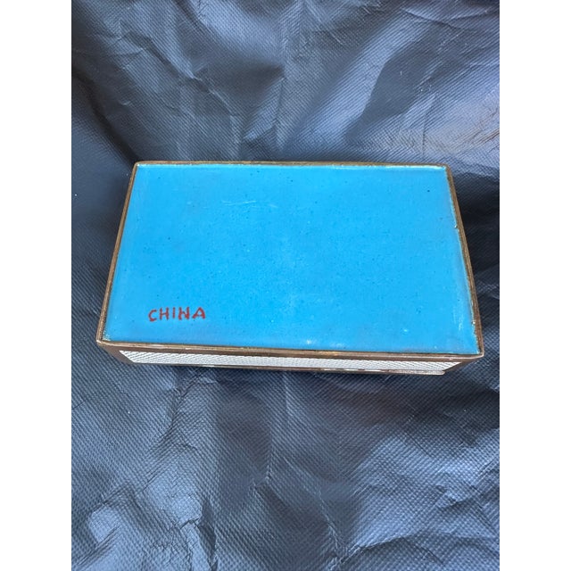 Vintage Cloisonné Cigarette Box With Fish Scale Pattern and Symbol for Longevity For Sale - Image 4 of 6