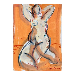 Gesture in Orange, Oil, Oil Pastel, Charcoal on Paper, 9 X 12 Inches For Sale