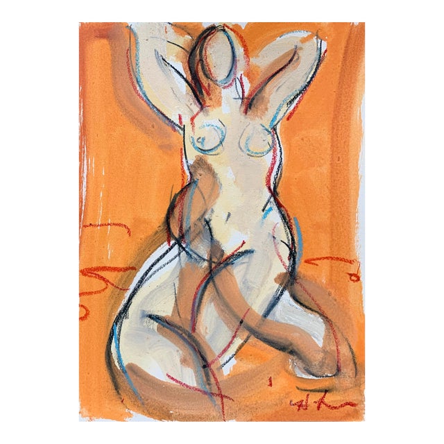 Gesture in Orange, Oil, Oil Pastel, Charcoal on Paper, 9 X 12 Inches For Sale