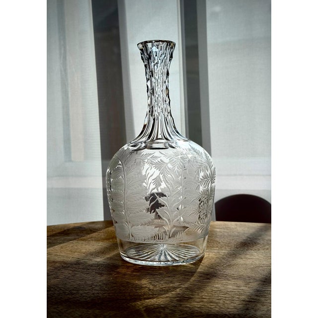 Victorian Etched Hand-Blown Crystal Glass Decanter with Fern Leaf Decor, 1890s For Sale - Image 8 of 8