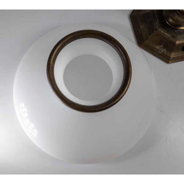 Brass 1970's Ethan Allen Brass Sinumbra Astral Lamp Style Table Lamp With White Glass Shade For Sale - Image 8 of 14