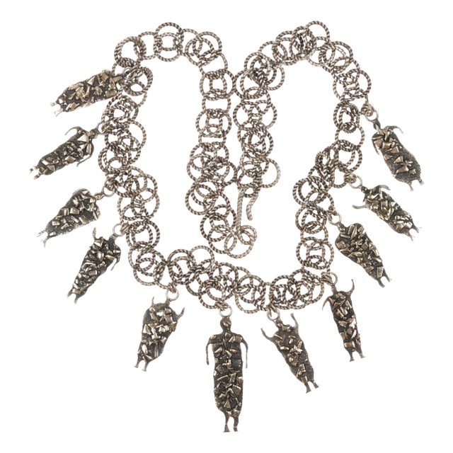 Lyndon B Tsosie Navajo 14k/sterling Tufa cast brutalist dancers necklace For Sale