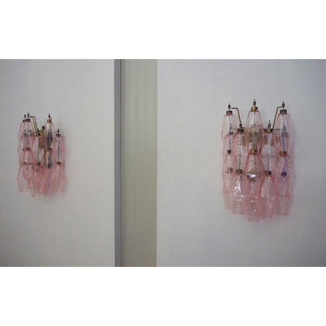 Glass Vintage Italian Poliedri Pink Glass Wall Sconces, 1990, Set of 2 For Sale - Image 7 of 13