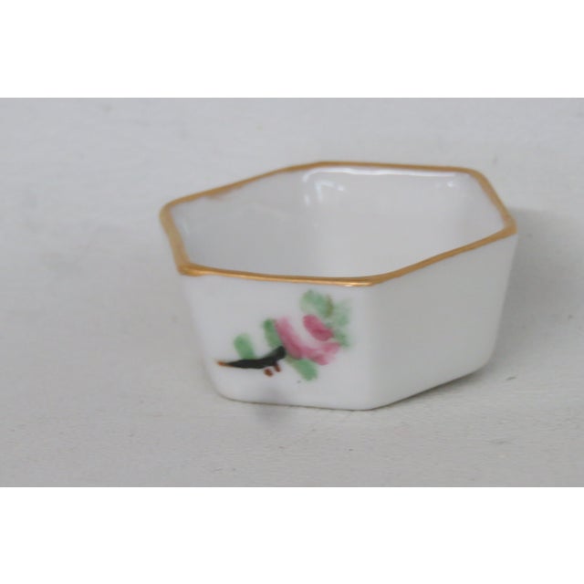 Mid-Century Modern Mid 20th Century Bavaria Porcelain Spice Salt Pepper Hexagon Cellar White With Gold Trim For Sale - Image 3 of 8