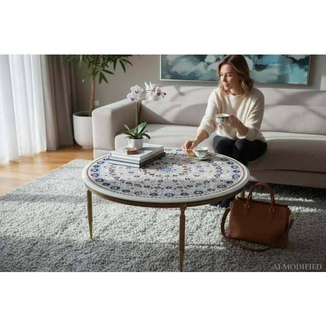 Marble Table with Brass Frame For Sale - Image 6 of 16