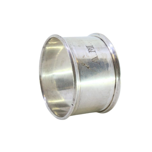 Silver Smooth Silver Napkin Ring with Embroidery For Sale - Image 8 of 8