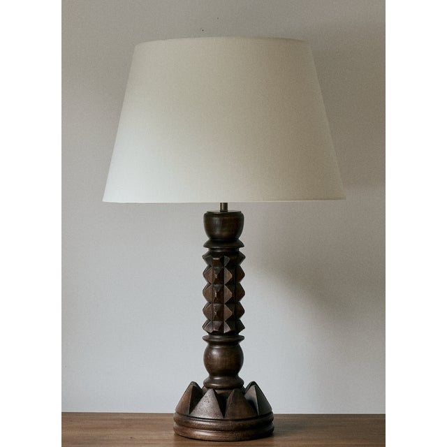 Carved wooden table lamp by Charles Dudouyt, France 1940s. This piece has been newly re wired to operate in the states,...