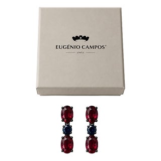 Portuguese Black and Red Earrings, Set of 2 For Sale