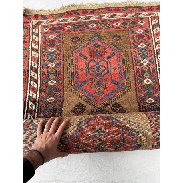 Antique Camel Hair Runnr with Coral Pinks, Watermelon, Rust Rug 3.2 x 9.5 For Sale - Image 10 of 10