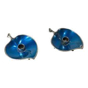 Mid-Century Danish Modern Pair of Enamel Silver Candleholders by E. Dragsted Denmark