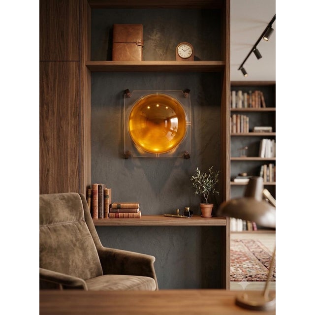 Mid-Century Modern Vintage Space Age Amber Lucite 13 Inch Bubble Dome Wall Sculpture Pop Art Panel For Sale - Image 3 of 13