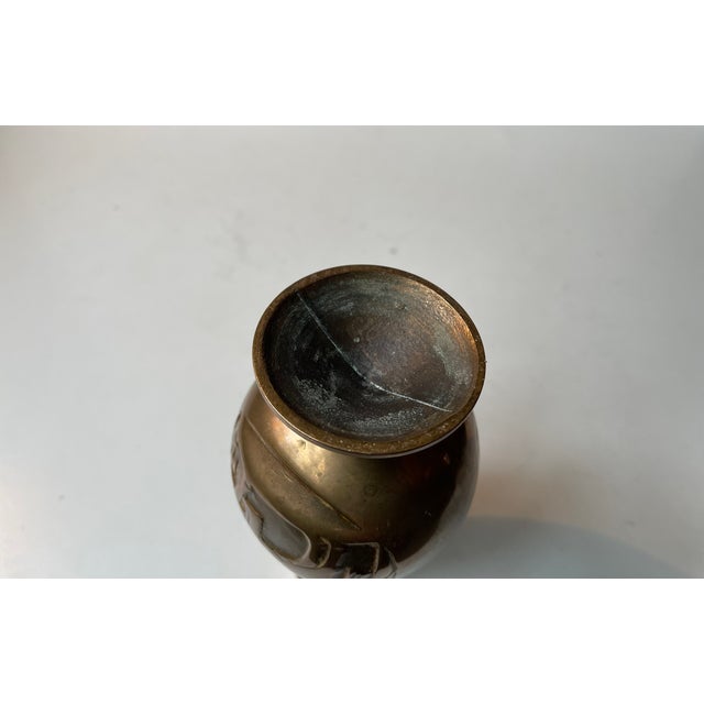 Art Deco Style Relief Vase in Bronze, 1950s For Sale - Image 6 of 8