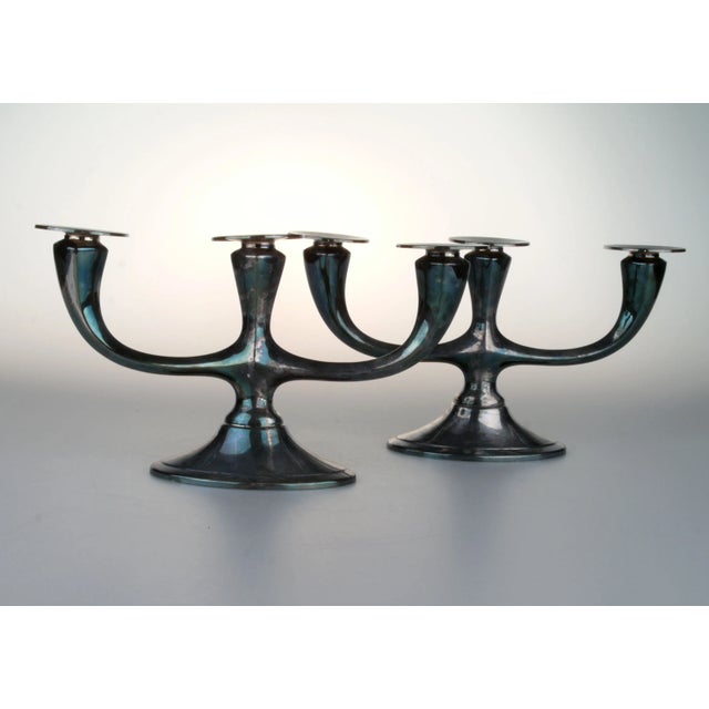 Silver-Plated German Candleholders - A Pair For Sale - Image 4 of 5