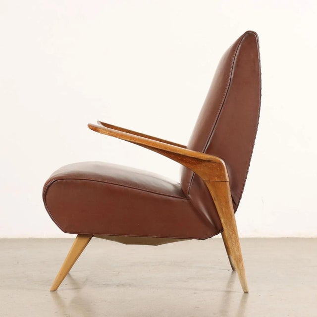 Vintage Armchair with Wood Spring Padding Leatherette, 1950s For Sale - Image 3 of 11