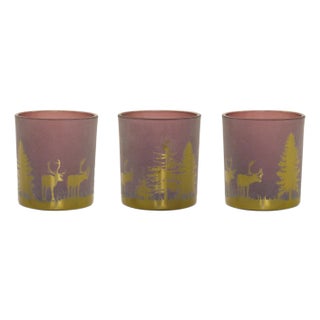 Glass Tea Light Holder with Woodland Scene (Set of 3) For Sale