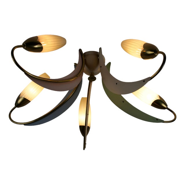 Mid-Century Brass and Glass 5-Arm Sputnik Chandelier, Germany, 1960s For Sale