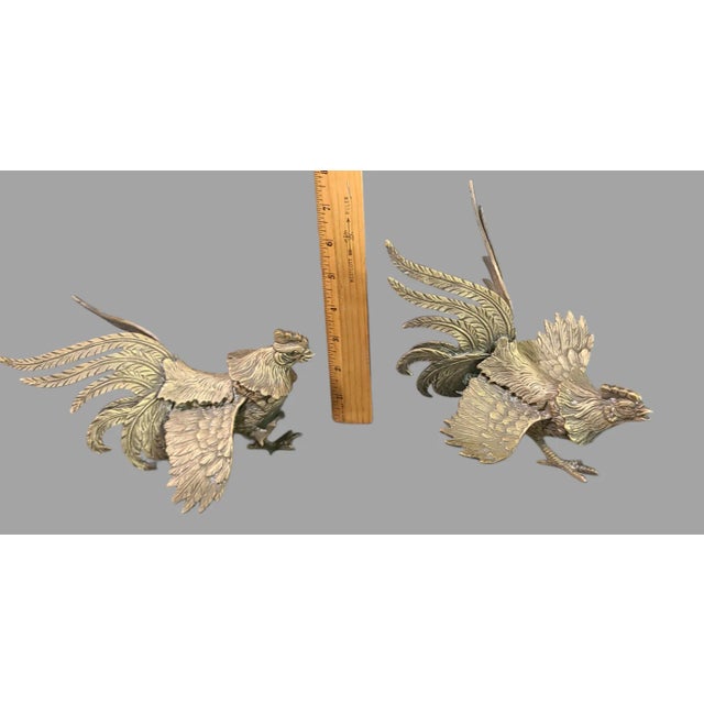 Brass Vintage Pair of Italian Solid Brass Fighting Roosters Cocks For Sale - Image 8 of 10