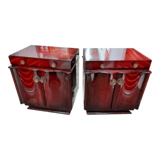 1950s Custom Made Bow Front Storage Nightstands- a Pair For Sale