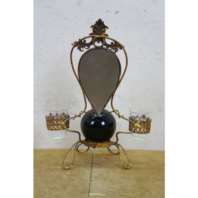 Antique French Napoleon III Gilt Brass Table Top Perfume Vanity Set & Mirror 10" For Sale - Image 12 of 18