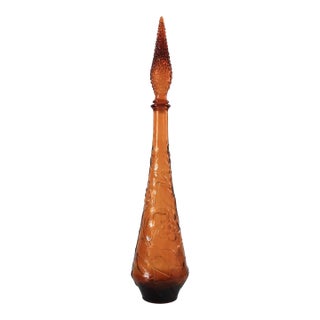 Vintage Italian Empoli Genie Bottle Amber Glass Decanter For Sale
