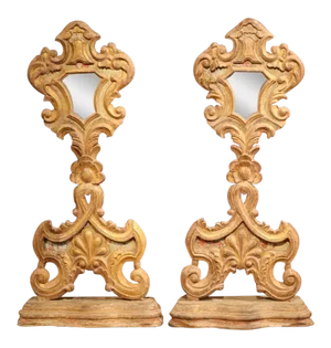 Early 19th Century Italian Carved and Gilt Church Mirrors on Stand - a Pair
