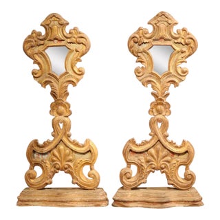 Pair of 19th Century Italian Baroque Giltwood Church Reliquary Mirrors For Sale