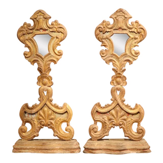 Pair of 19th Century Italian Baroque Giltwood Church Reliquary Mirrors For Sale