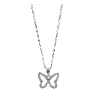 Silver Sparkly Butterfly Necklace For Sale