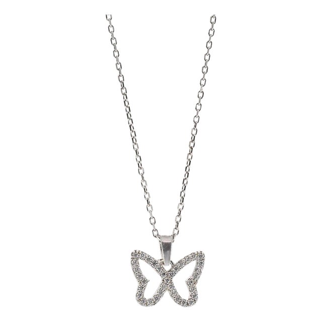 Silver Sparkly Butterfly Necklace For Sale