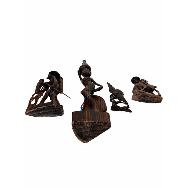 Vintage Balinese-Style Carved Wood Figurative and Bird Sculptures — Set of 4 For Sale - Image 4 of 10