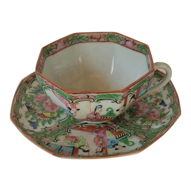 Antique Chinese Export Octagon Rose Medallion Tea Cup and