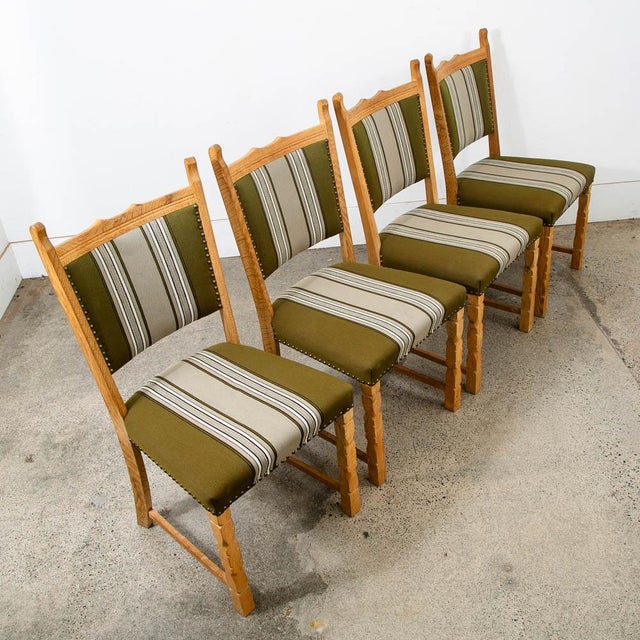 Mid-Century Modern Mid Century Danish Modern Dining Chairs Set 4 Attributed to Henning Kjaernulf White Oak Green For Sale - Image 3 of 11