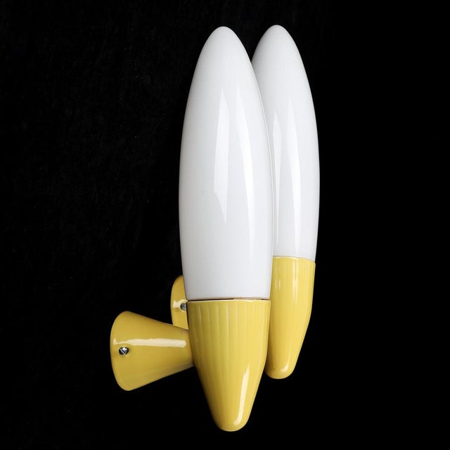 Gunnar Nylund Large Yellow Porcelain and Glass Bathroom Lamps by Gunnar Nylund for Ifö, Set of 2 For Sale - Image 4 of 12