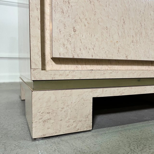 Wood 1980's Karl Springer Style Faux Burl and Brass 3 Drawer Chest For Sale - Image 7 of 10