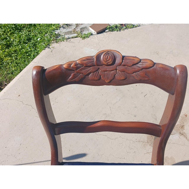 1960s Vintage Craftique Solid Mahogany Carved "Rose Back" Side Chair - Freshly Reupholstered For Sale - Image 5 of 10