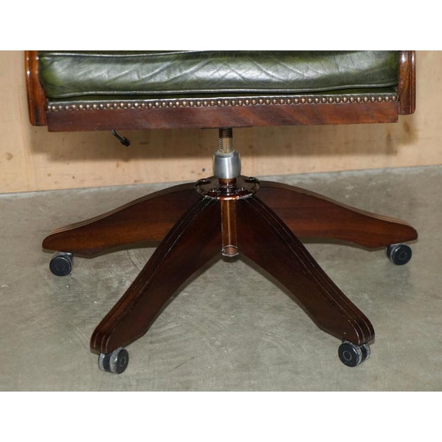 Vintage Chesterfield Captain's Chair in Bottle Green Tufted Leather For Sale - Image 9 of 18