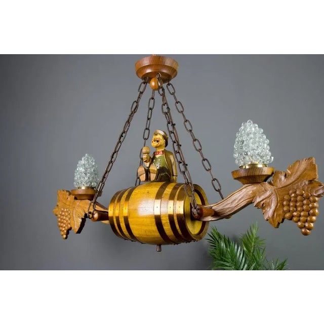 German Carved Wood Two-Light Wine Cellar Chandelier For Sale - Image 15 of 18