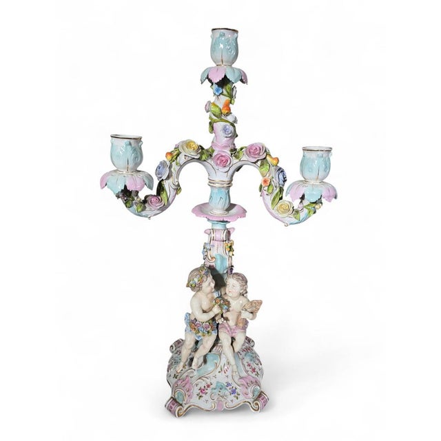 Antique German Porcelain Clock Garniture Set with Candelabra, 1890, Set of 3 For Sale - Image 14 of 15